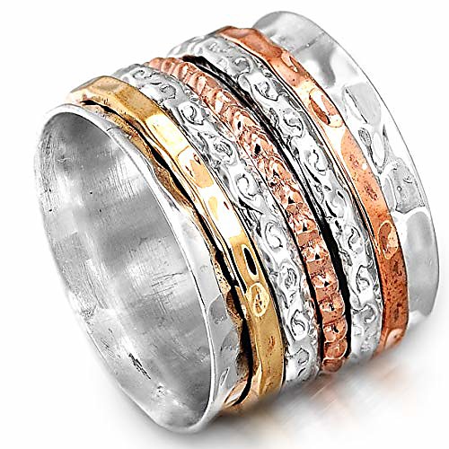 

spinner ring for women 925 sterling silver with copper and brass fidget bands wide (10.5)