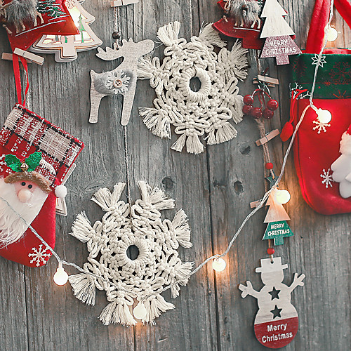 

Christmas Party Day Decorative Pad Snow Pattern Hand Woven Display Home Wall Decor