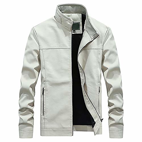 

motorcycle jacket men,men's autumn fashion pure color stand collar imitation jacket coat white