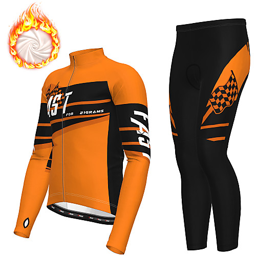 

21Grams Men's Long Sleeve Cycling Jersey with Tights Winter Fleece Black / Yellow Blue Orange Bike Thermal Warm Fleece Lining Breathable Warm Quick Dry Sports Graphic Mountain Bike MTB Road Bike