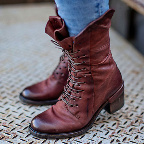 

Women's Boots Chunky Heel Round Toe Party & Evening PU Dark Brown Burgundy