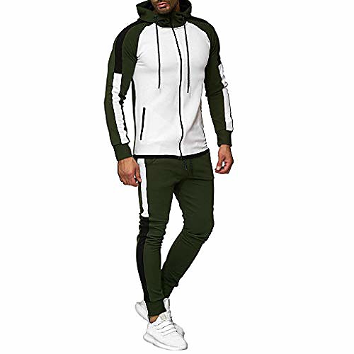 

men's full zip tracksuit set sports jogging athletic sweat suits top & bottoms set (army green, xl)