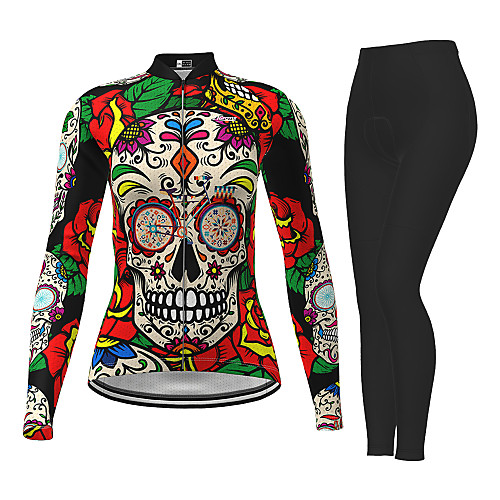 

21Grams Women's Long Sleeve Cycling Jersey with Tights Winter Red Novelty Skull Bike Moisture Wicking Quick Dry Breathable Sports Novelty Mountain Bike MTB Road Bike Cycling Clothing Apparel