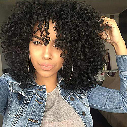 

Synthetic African American Wigs Kinky Curly Hair Wig with Bangs Brown Blonde Mixed Wig Short Curly Wigs for Women Heat Resistant Fiber Afro Curly Wig