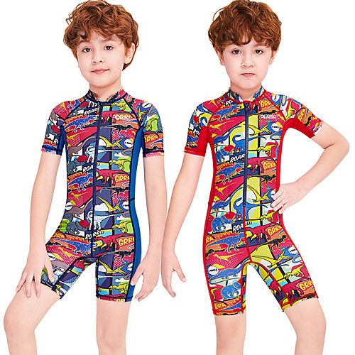 

Boys' Rash Guard Dive Skin Suit Diving Suit Breathable Quick Dry Short Sleeve Front Zip - Swimming Surfing Water Sports Painting Summer / Stretchy / Kid's