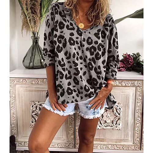 

Women's Blouse Shirt Leopard Long Sleeve Print Round Neck Tops Sexy Basic Top Blushing Pink Brown Beige