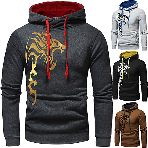 

Men's Long Sleeve Hoodie Sweatshirt Top Street Athleisure Winter Thermal Warm Breathable Soft Fitness Gym Workout Running Jogging Training Sportswear Dragon Normal Dark Grey Black Light Grey Khaki