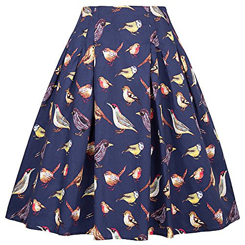 

women's 50's retro skirt tea length midi skirt pleated flare skirt pockets