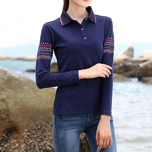 

Women's Golf Polo Shirts Long Sleeve Breathable Quick Dry Sweat-Wicking Sports Outdoor Autumn / Fall Spring Winter Cotton Stripes Fuchsia Royal Blue / Stretchy