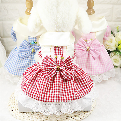 

Dog Cat Dress Plaid Casual / Daily Sweet Party Wedding Dog Clothes Puppy Clothes Dog Outfits Breathable Red Blushing Pink Blue Costume for Girl and Boy Dog Cotton XS S M L XL