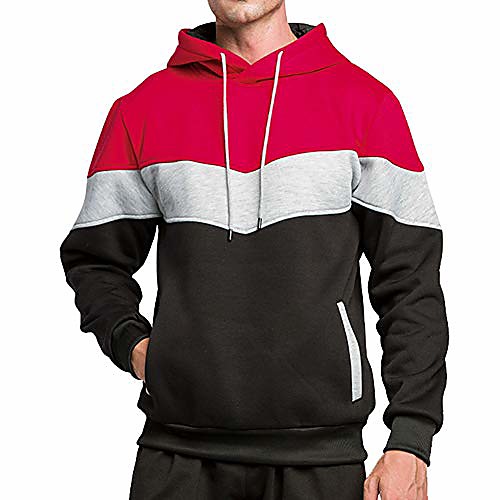 

lbl men's color block hoodies regular casual fleece pullover warm hooded sweatshirts red m