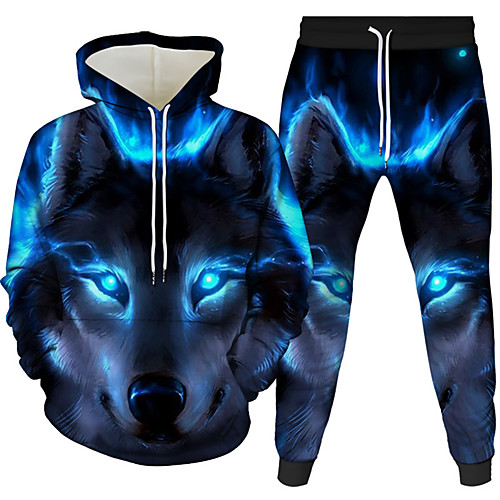 

Men's 3D Hoodies Set 3D Graphic 2-Piece Hooded Daily Casual Hoodies Sweatshirts Long Sleeve Blue Purple Yellow