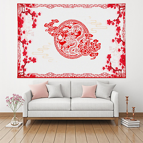 

Chinese Style Wall Tapestry Art Decor Blanket Curtain Picnic Table Cloth Hanging Home Bedroom Living Room Decoration Polyester Plum Blossom Dragon