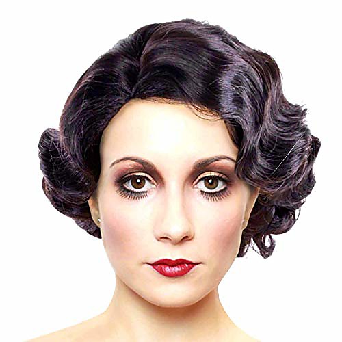 

1920s vintage wigs short curly hair wave ripple bangs old shanghai style cosplay flapper costume accessories (black)