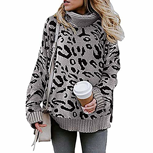 

women's sweaters chunky turtleneck casual knitted jumper pullover long sleeve tops ladies (grey, m)