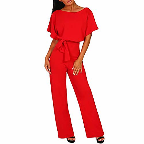 

jumpsuit for women elegant for party kstare women's straight leg slim short sleeve playsuit clubwear with belt button red