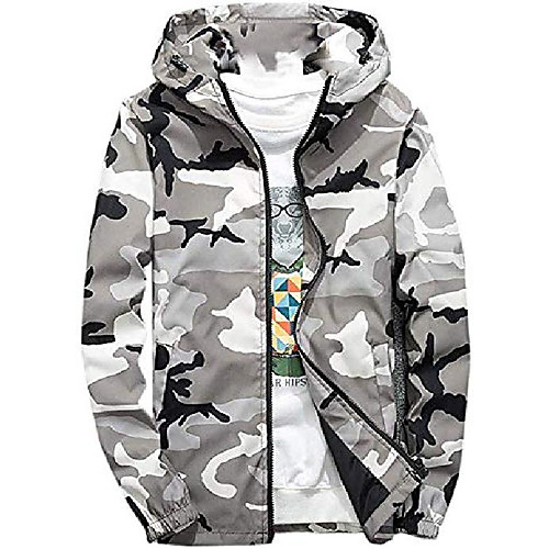 

casual men's hooded jacket soft zipper up windproof shell coat jacket outerwear gray