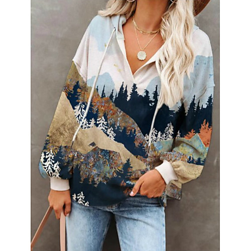

Women's Pullover Hoodie Sweatshirt Graphic Scenery Daily Basic Casual Hoodies Sweatshirts Beige
