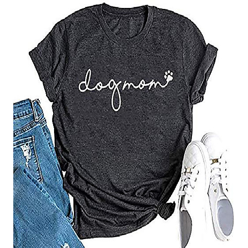 

dog mom t shirt womens funny paw graphic tee cute letter printed shirt dog lover gift tops (dark gray, m)