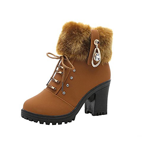 

2018women winter warm fashion solid plush high heels platform martin snow boots (6.5us, brown)