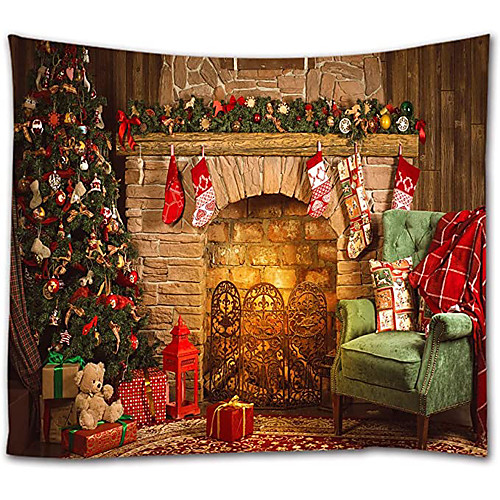 

Christmas Santa Claus Holiday Party Wall Tapestry Art Decor Blanket Curtain Picnic Tablecloth Hanging Home Bedroom Living Room Dorm Decoration Christmas Tree Fireplace Gift Polyester View