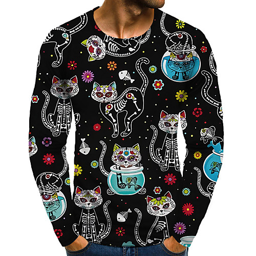 

Men's T shirt 3D Print Graphic Plus Size Print Long Sleeve Daily Tops Rainbow
