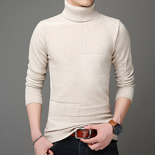 

Men's Knitted Solid Color Pullover Long Sleeve Sweater Cardigans Turtleneck Fall Winter Black Red Beige