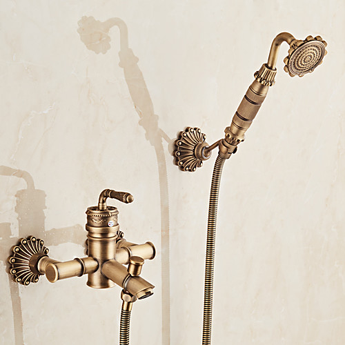 

Bathtub Faucet - Retro Antique Brass Wall Installation Ceramic Valve Bath Shower Mixer Taps
