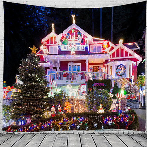 

Christmas Santa Claus Holiday Party Wall Tapestry Art Decor Blanket Curtain Picnic Tablecloth Hanging Home Bedroom Living Room Dorm Decoration Christmas Tree Lantern Castle