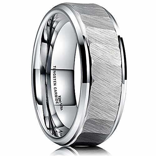 

hammer 8mm mens tungsten carbide ring hammered brushed finish beveled edge wedding band comfort fit 7.5