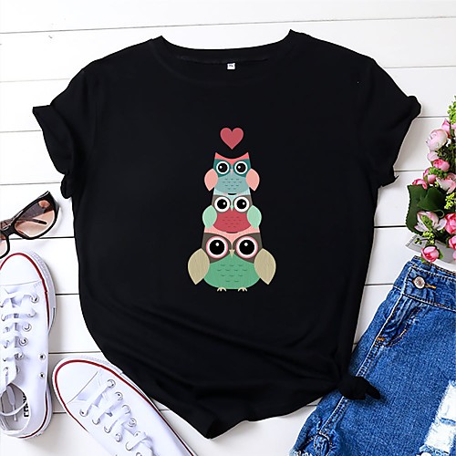 

Women's T-shirt Cat Graphic Prints Letter Print Round Neck Tops 100% Cotton Basic Basic Top White Black Yellow
