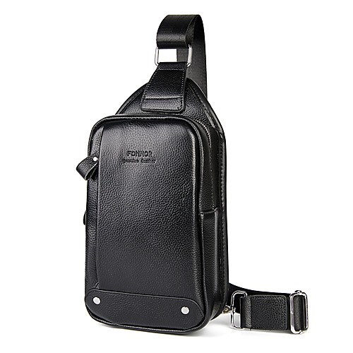 

Men's Unisex Bags Cowhide Sling Shoulder Bag Chest Bag Zipper Fashion Daily Outdoor 2021 MessengerBag Black
