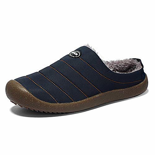 

men's house slippers winter slip on clogs indoor outdoor anti-skid shoes plush lining size 11 dark blue