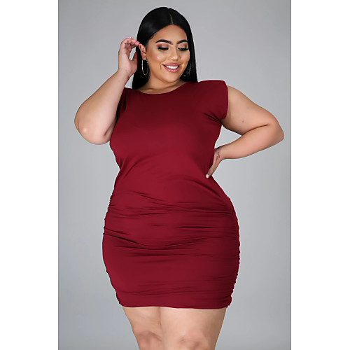 

Women's A Line Dress Knee Length Dress Wine Black Sleeveless Solid Color Zipper Fall Spring Round Neck Casual Oversized 2021 XL XXL XXXL 4XL 5XL / Plus Size