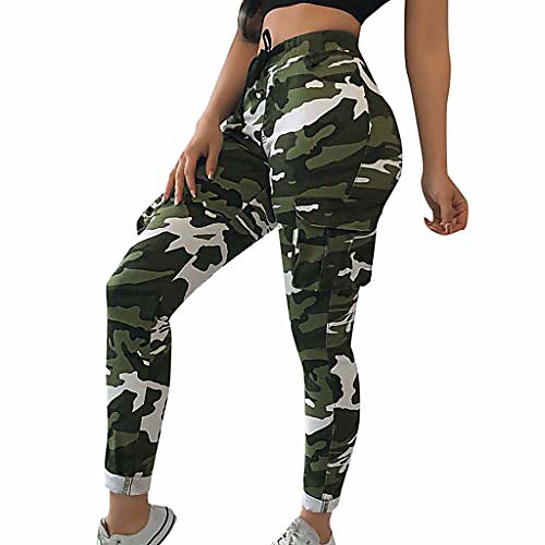 

women casual camo pants with pocket elastic waist drawstring camouflage print trousers sport jogger sweatpants