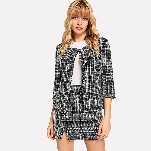 

Women's Blazer Gray Check Coat Tops