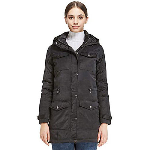 

women's thickened puffer down jacket hooded coat winter black m