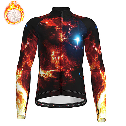 

21Grams Men's Long Sleeve Cycling Jersey Winter Fleece Black Bike Jersey Top Mountain Bike MTB Road Bike Cycling Fleece Lining Breathable Warm Sports Clothing Apparel / Stretchy / Athleisure