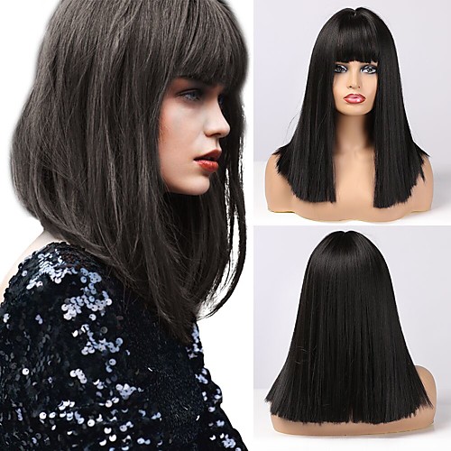 

Synthetic Wig / Bangs Curly / Water Wave Style Side Part Capless Wig Grey Synthetic Hair 18 inch Women's Cosplay / Women / Synthetic Dark Gray Wig Long Cosplay Wig