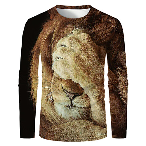 

Men's T shirt 3D Print Graphic 3D Lion Print Long Sleeve Daily Tops Streetwear Exaggerated Rainbow