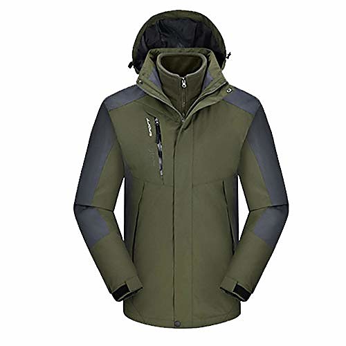 

men's 3 in 1 puffer liner ski jacket waterproof rain snow warm winter coat hiking & casual daily jacket breathable padded parka coat,green,xl