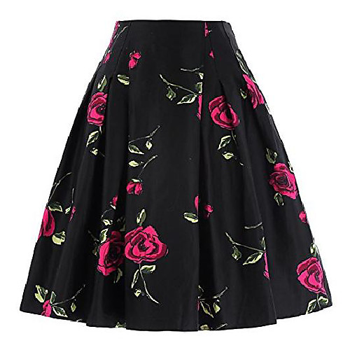 

women homecoming party skirt rose printed skater skirt (c-10, l)
