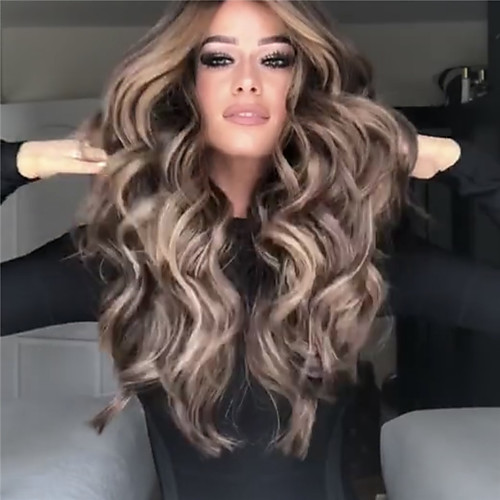 

Synthetic Wig Bouncy Curl Middle Part Wig Long Light Brown Synthetic Hair Women's Soft Elastic Fluffy Brown