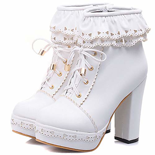 

kawaii chunky high heels lolita ankle booties womens office party lace up brogues platform shoes zip up