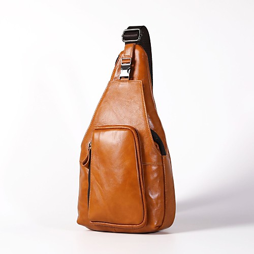 

Men's Bags Cowhide Sling Shoulder Bag Chest Bag Zipper Plain Daily Going out 2021 MessengerBag Earth Yellow Black Brown