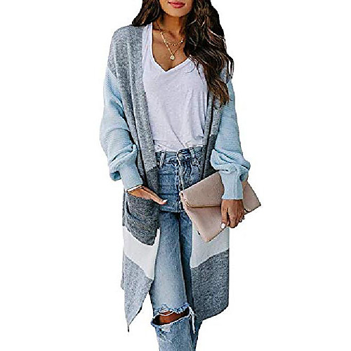 

womens color block open front long cardigans plus size oversized long sleeve chunky sweaters outwear with pockets white