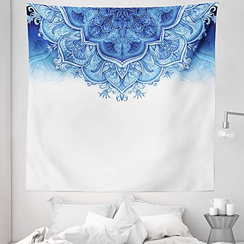 

Wall Tapestry Art Decor Blanket Curtain Picnic Tablecloth Hanging Home Bedroom Living Room Dorm Decoration Polyester Blue White Pattern
