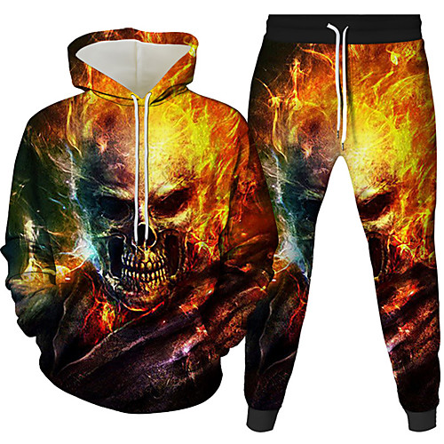

Women's Men's 3D Hoodies Set Graphic 3D Skull 2 Piece Front Pocket Daily 3D Print 3D Print Casual Hoodies Sweatshirts Black Wine Orange
