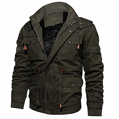 

men's winter cashmere thickened pocket cotton coat outwear breathable coat(medium,army green)