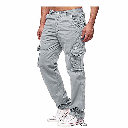 

mens tactical pants solid casual work cargo outdoor hiking multi-pockets military trousers sweatpants gray